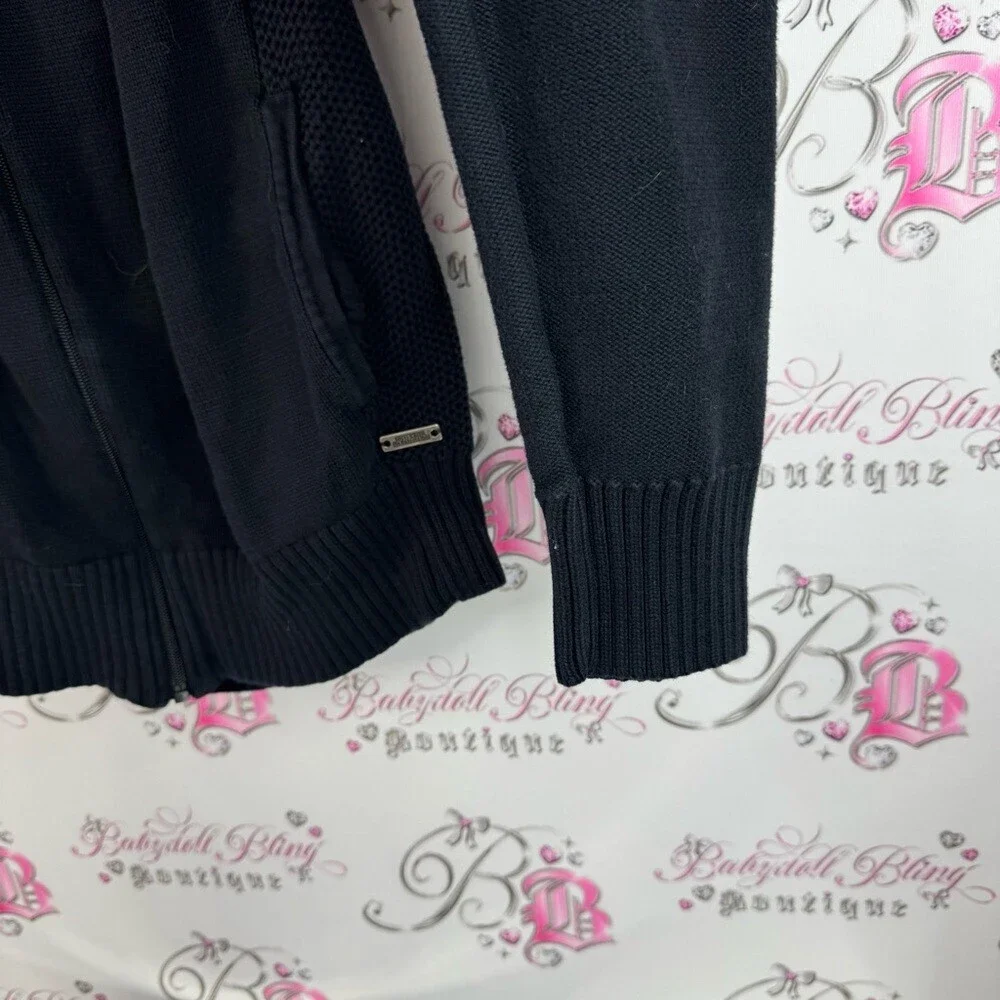 Guess sweater zip up cable knit knitted warm cozy Black Textured Knit Sweater